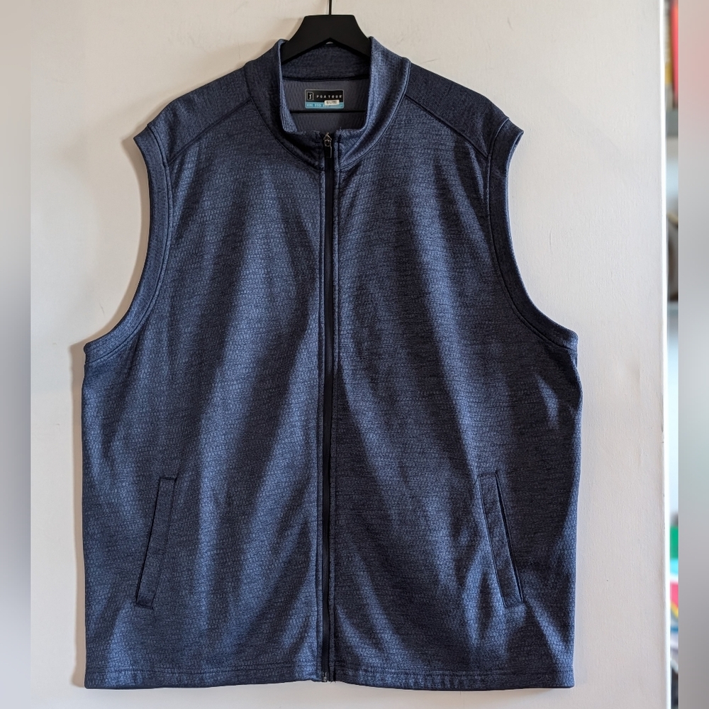 PGA Tour Blue Textured Full Zip Golf Vest XXL Performance Pro Sports Classics